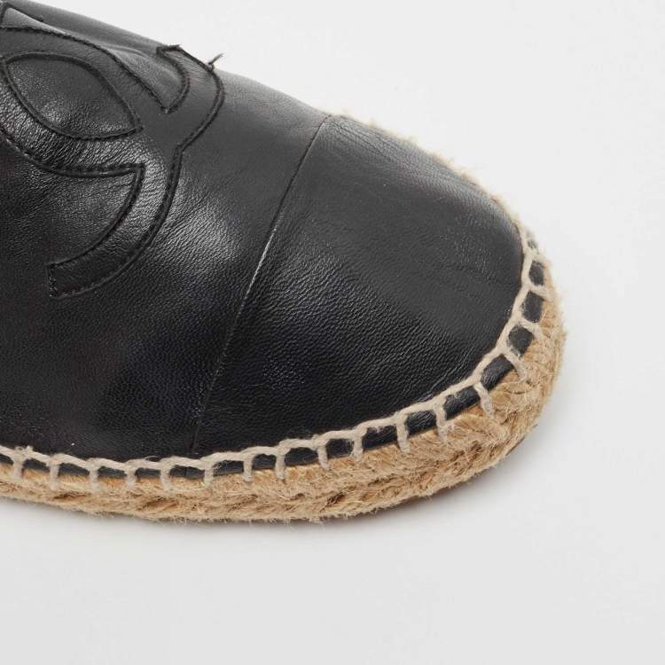 Pre Owned Chanel Black Leather CC Espadrille Flats Size 40