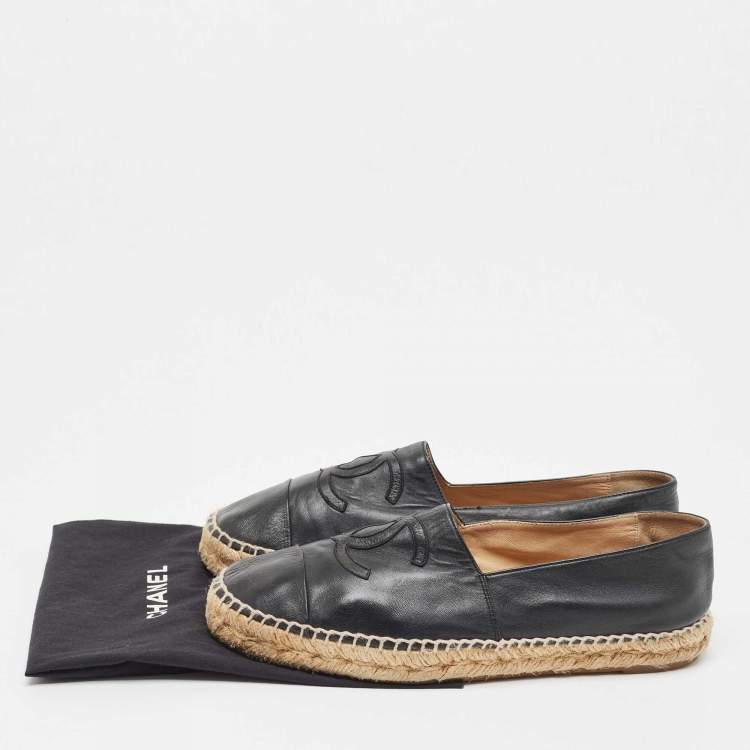 Pre Owned Chanel Black Leather CC Espadrille Flats Size 40