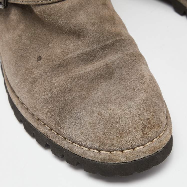 Pre Owned Chanel Grey Suede and Fur CC Mid Calf Boots Size 39