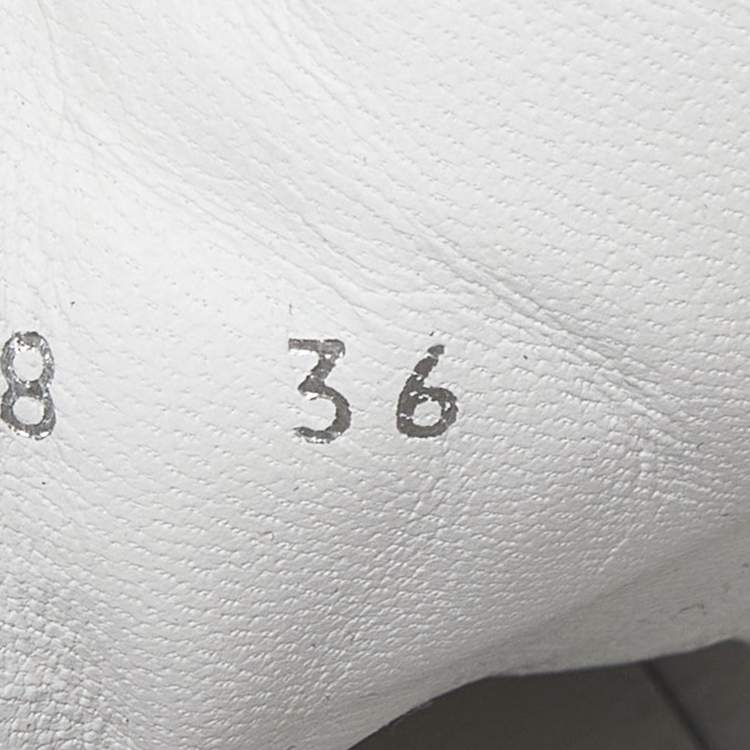 Pre Owned Chanel White/Blue Leather and Suede Lace Up High Top Sneakers Size 36