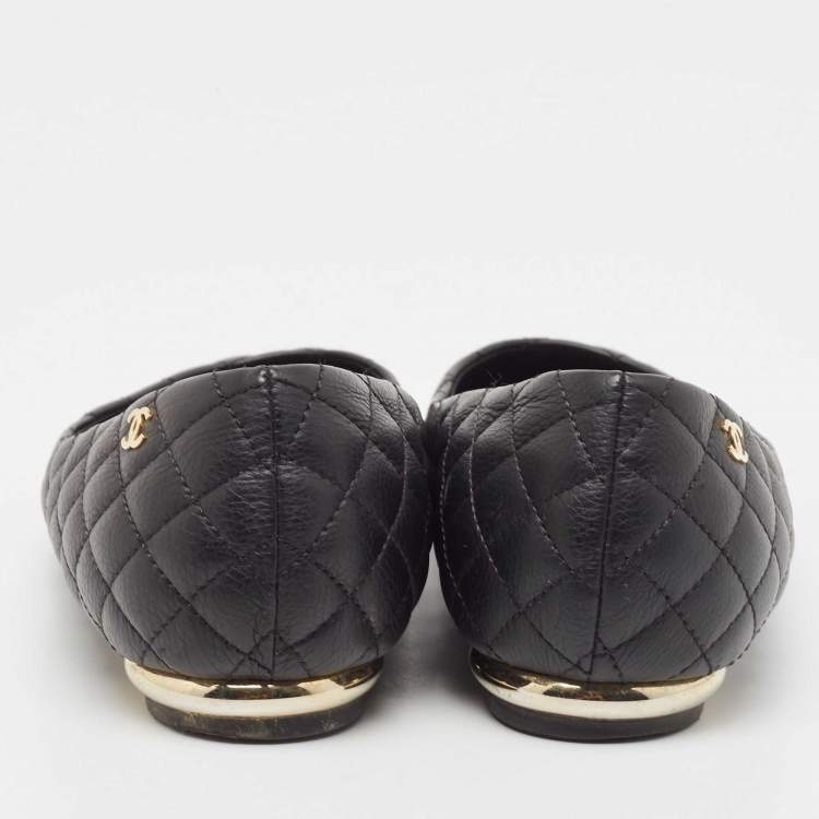 Pre Owned Chanel Black Quilted Leather CC Ballet Flats Size 37