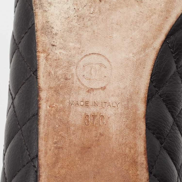 Pre Owned Chanel Black Quilted Leather CC Ballet Flats Size 37