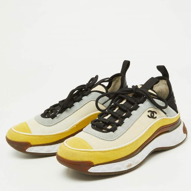 Pre Owned Chanel Multicolor Suede and Mesh CC Low Top Sneakers Size 40