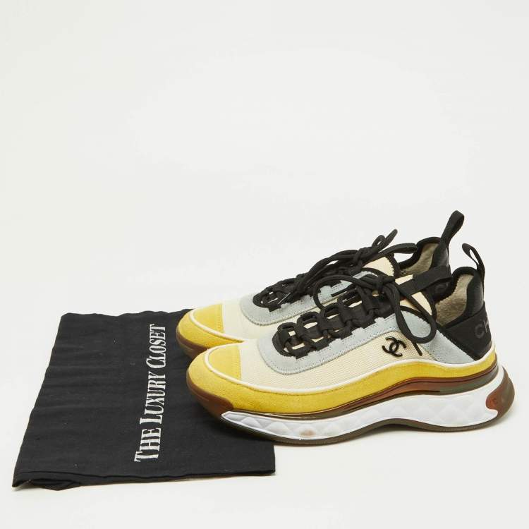 Pre Owned Chanel Multicolor Suede and Mesh CC Low Top Sneakers Size 40