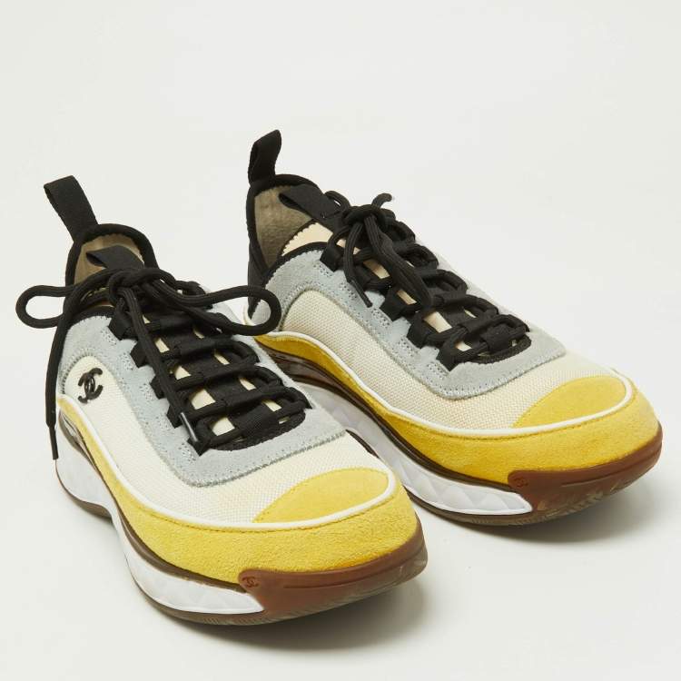 Pre Owned Chanel Multicolor Suede and Mesh CC Low Top Sneakers Size 40