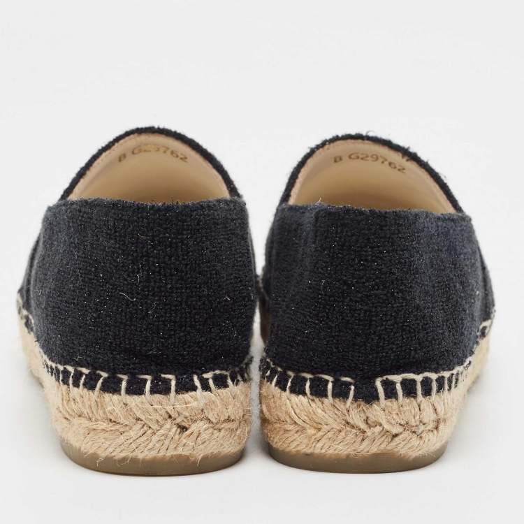 Pre Owned Chanel Black Tweed and Patent CC Espadrille Flats Size 39