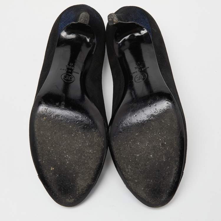 Pre Owned Chanel Black/Blue Suede Embellished CC Cap Toe Pumps Size 39.5