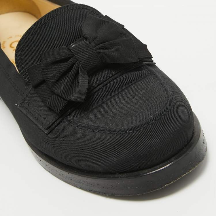 Pre Owned Chanel Black Canvas CC Bow Slip On Loafers Size 38