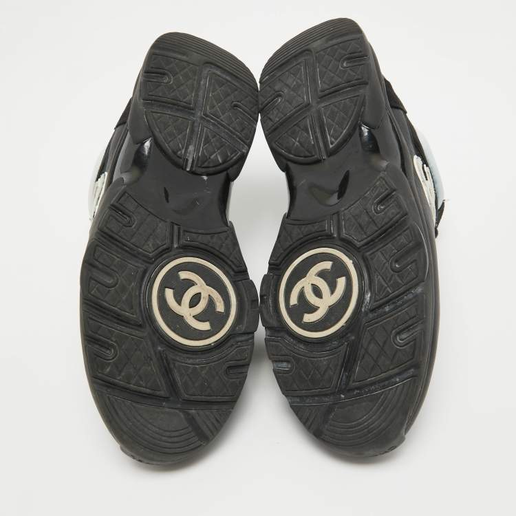 Pre Owned Chanel Black Suede And Fabric CC Lace Up Sneakers  Size 40