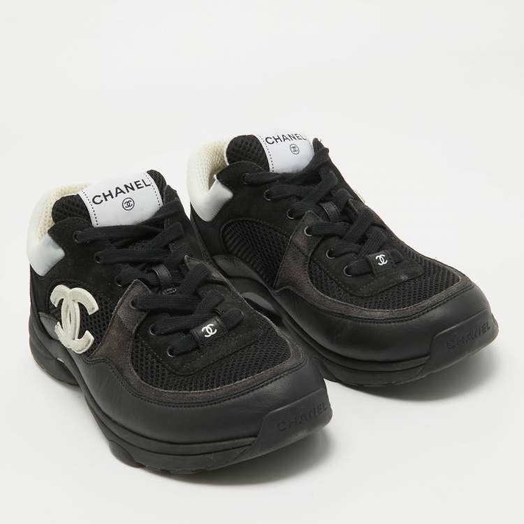 Pre Owned Chanel Black Suede And Fabric CC Lace Up Sneakers  Size 40