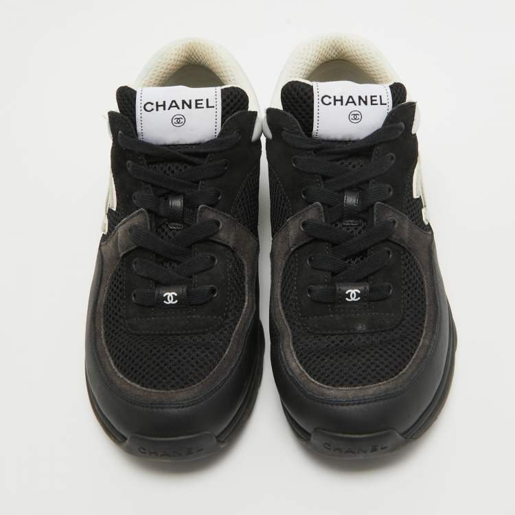 Pre Owned Chanel Black Suede And Fabric CC Lace Up Sneakers  Size 40