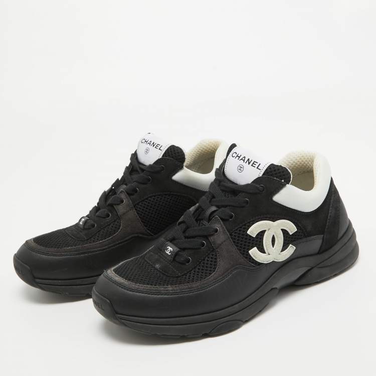 Pre Owned Chanel Black Suede And Fabric CC Lace Up Sneakers  Size 40