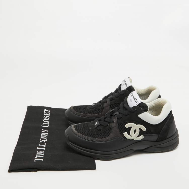 Pre Owned Chanel Black Suede And Fabric CC Lace Up Sneakers  Size 40