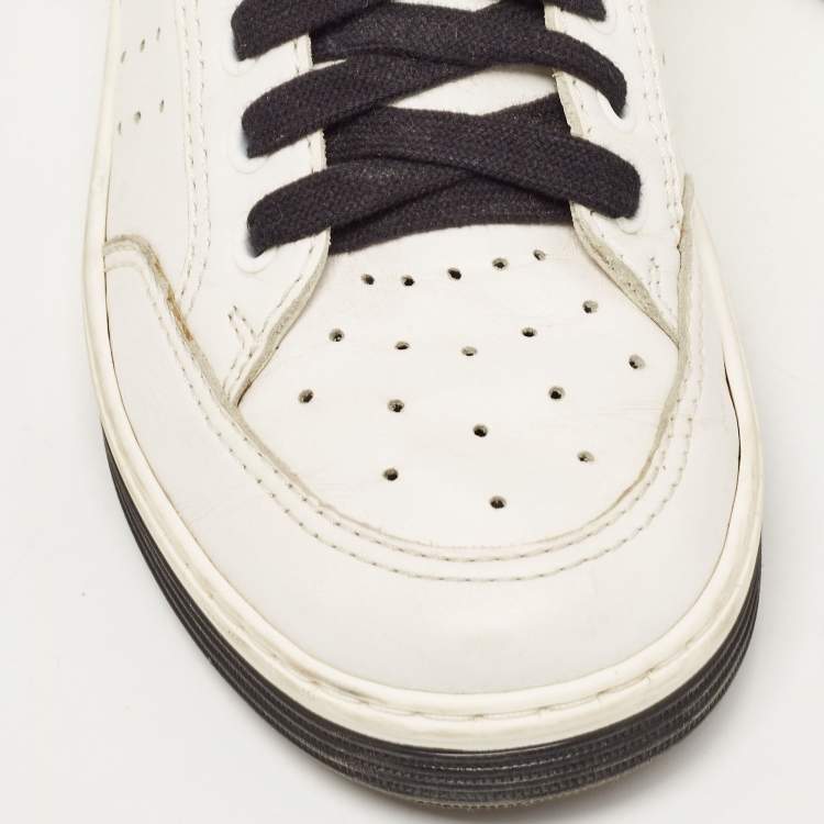 Pre Owned Chanel White/Black Leather Lace Up Sneakers Size 37