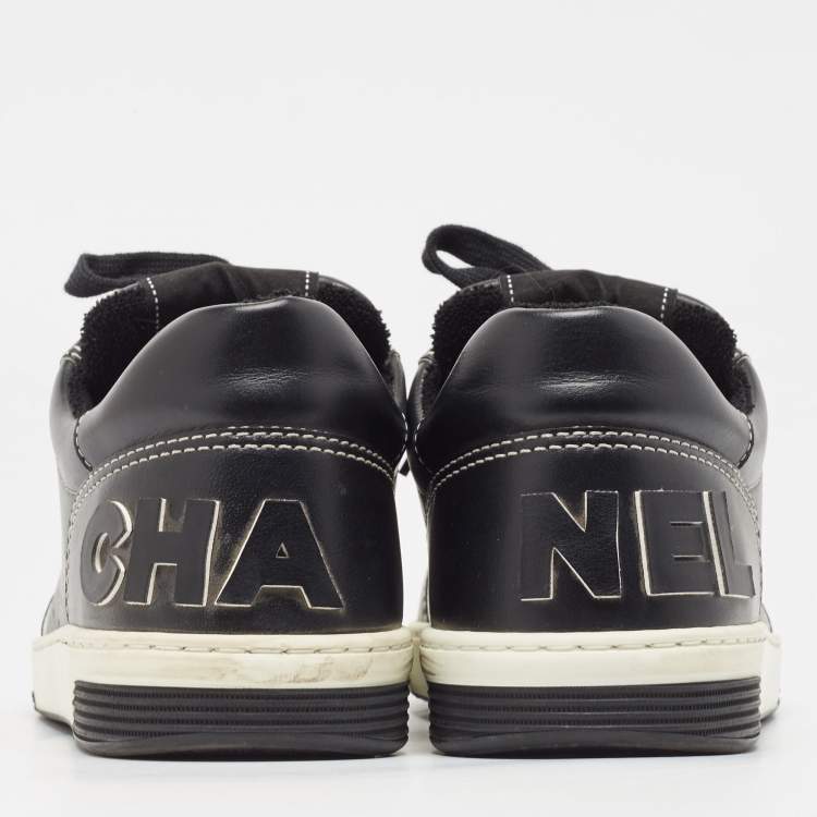 Pre Owned Chanel Black Perforated Leather Logo Low Top Sneakers Size 39