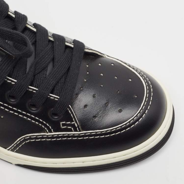 Pre Owned Chanel Black Perforated Leather Logo Low Top Sneakers Size 39