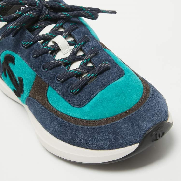 Pre Owned Chanel Tricolor Suede CC Low Top Sneakers Size 40