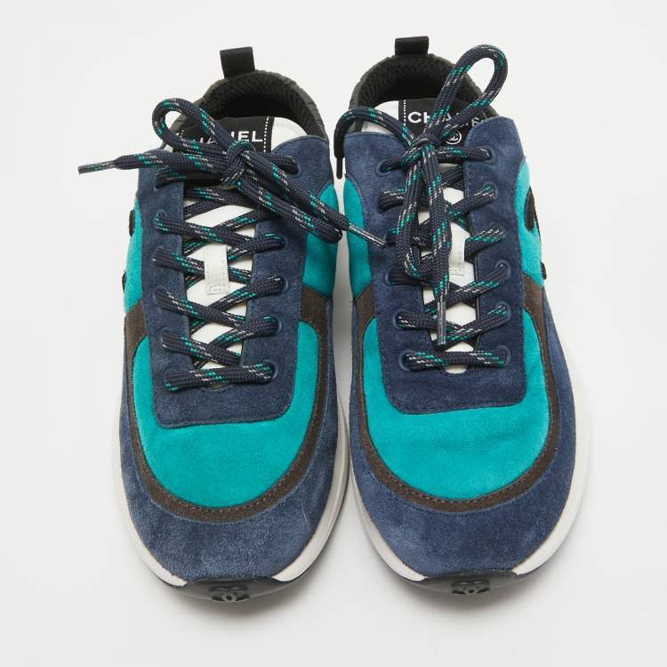 Pre Owned Chanel Tricolor Suede CC Low Top Sneakers Size 40