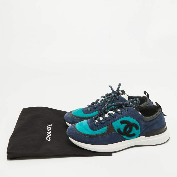 Pre Owned Chanel Tricolor Suede CC Low Top Sneakers Size 40