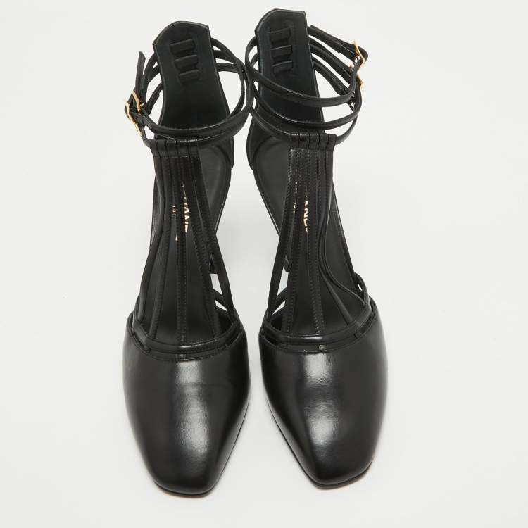 Pre Owned Chanel Black Leather Ankle Strap Pumps Size 40