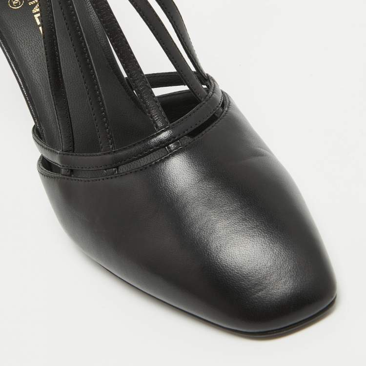 Pre Owned Chanel Black Leather Ankle Strap Pumps Size 40