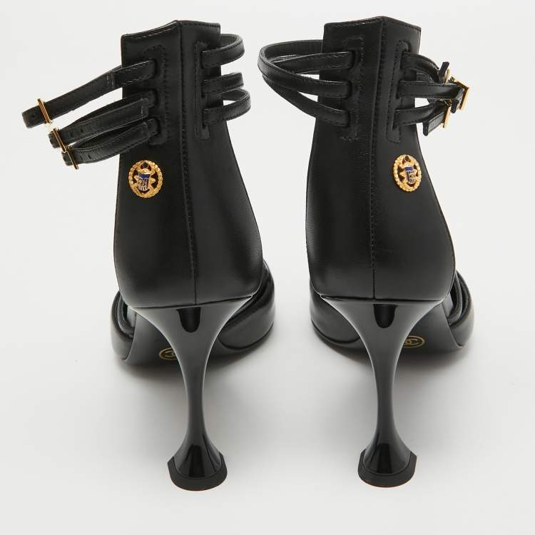 Pre Owned Chanel Black Leather Ankle Strap Pumps Size 40