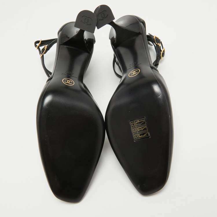 Pre Owned Chanel Black Leather Ankle Strap Pumps Size 40