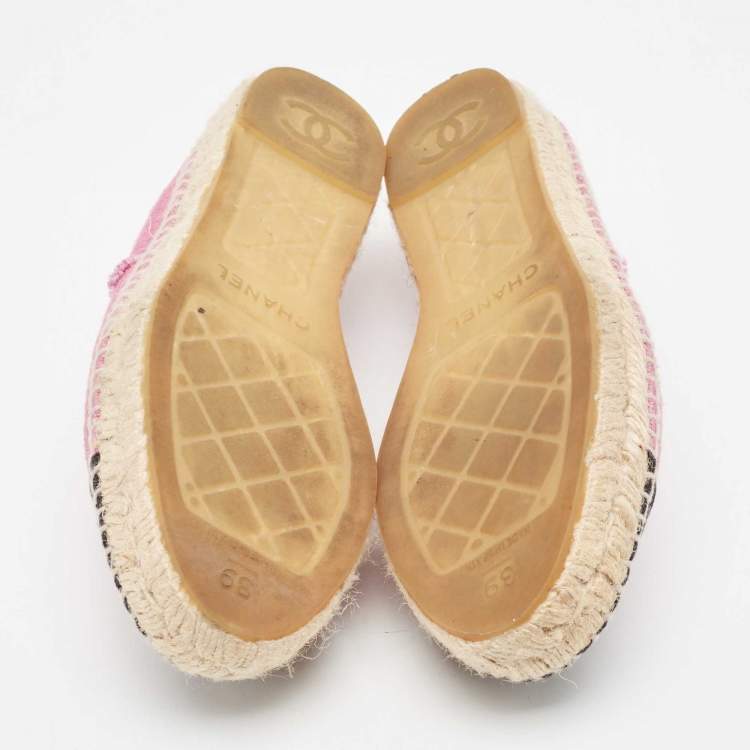 Pre Owned Chanel Pink/Black Canvas CC Espadrille Flats Size 39