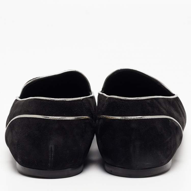 Pre Owned Chanel Black Suede CC Embellished Smoking Slippers Size 41