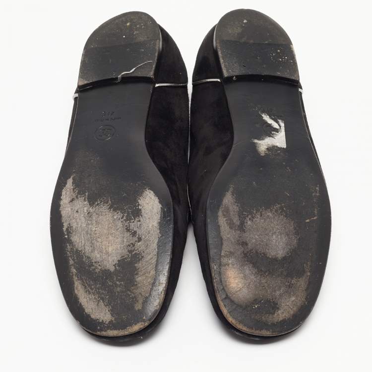 Pre Owned Chanel Black Suede CC Embellished Smoking Slippers Size 41