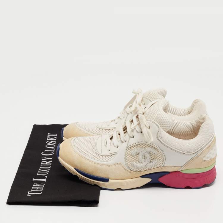 Pre Owned Chanel Multicolor Mesh and Suede CC Low Top Sneakers Size 38.5