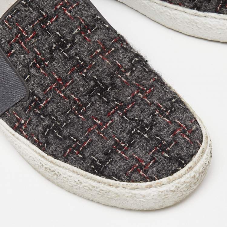 Pre Owned Chanel Tri Color Tweed and Suede Slip On Sneakers Size 36