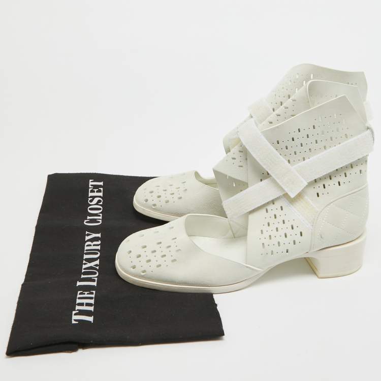 Pre Owned Chanel Grey Suede Cut Out Ankle Boots Size 37