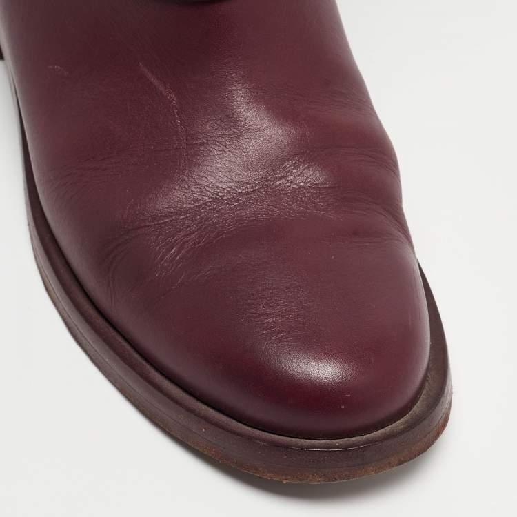 Pre Owned Chanel Purple Leather Knee Length Boots Size 39.5