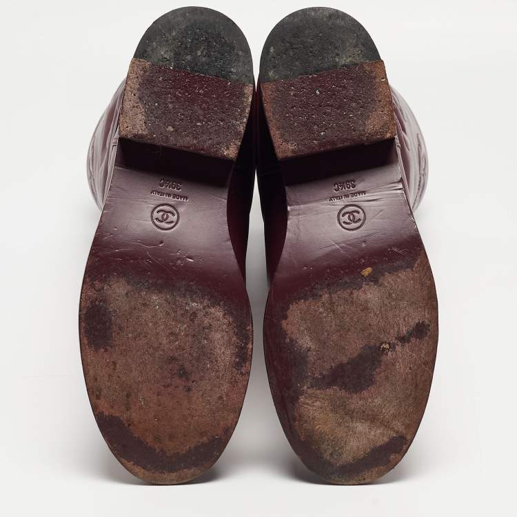 Pre Owned Chanel Purple Leather Knee Length Boots Size 39.5