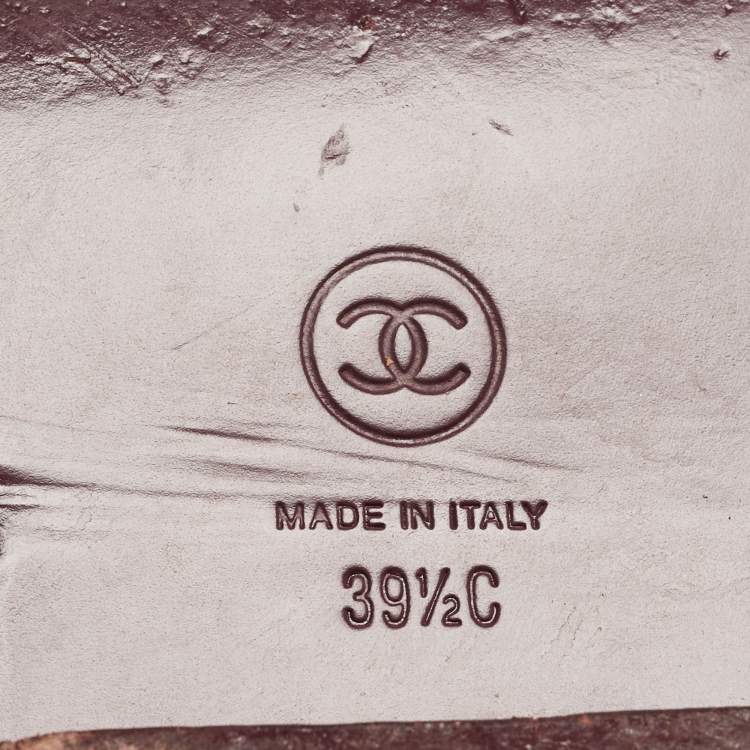 Pre Owned Chanel Purple Leather Knee Length Boots Size 39.5