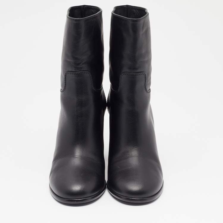 Pre Owned Chanel Black Leather CC Ankle Boots Size 39