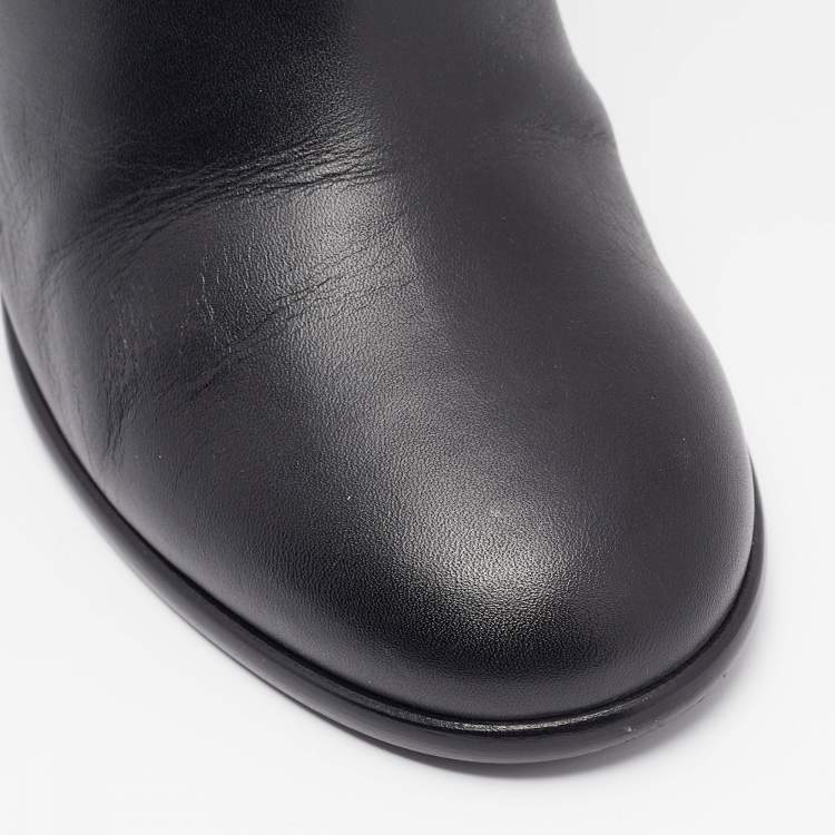 Pre Owned Chanel Black Leather CC Ankle Boots Size 39