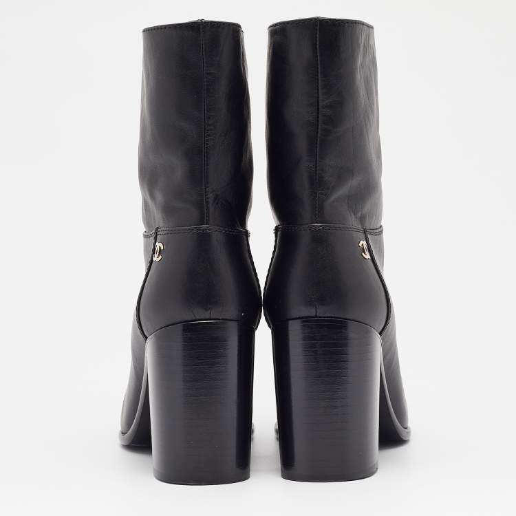 Pre Owned Chanel Black Leather CC Ankle Boots Size 39