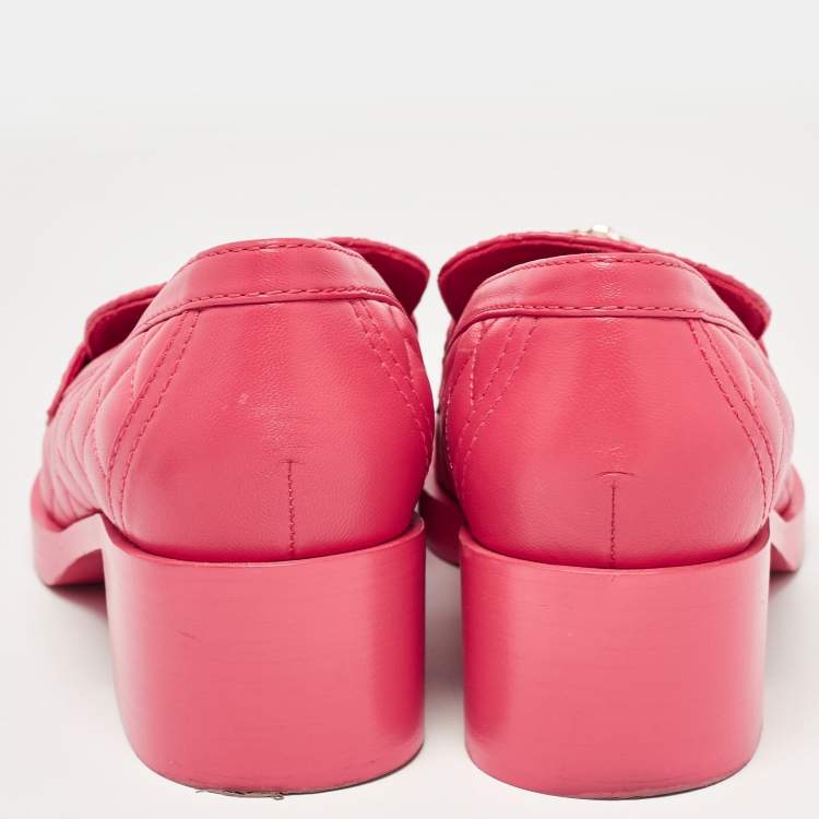 Pre Owned Chanel Pink Quilted Leather CC Block Heel Loafers Size 40