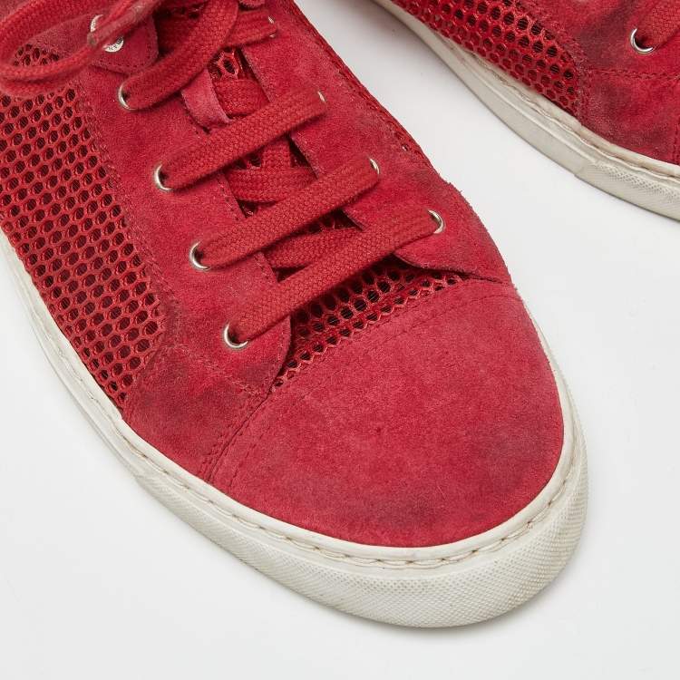 Pre Owned Chanel Red Suede and Mesh High Top Sneakers Size 41.5
