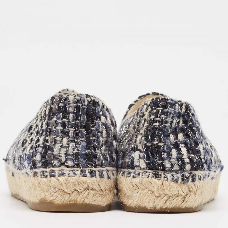 Pre Owned Chanel Multicolor Tweed and Leather  CC  Cap Toe Espadrille Flats Size 39