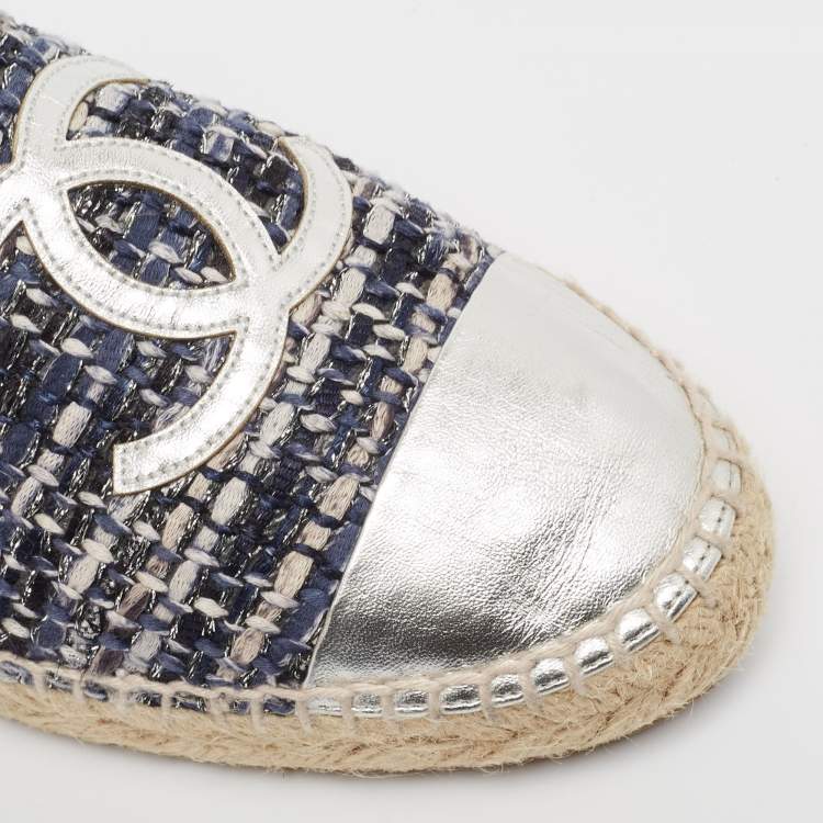 Pre Owned Chanel Multicolor Tweed and Leather  CC  Cap Toe Espadrille Flats Size 39