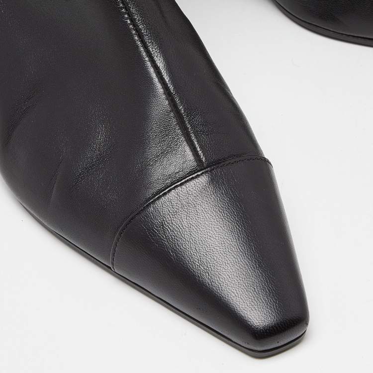 Pre Owned Chanel Black Leather Thigh High Boots Size 37