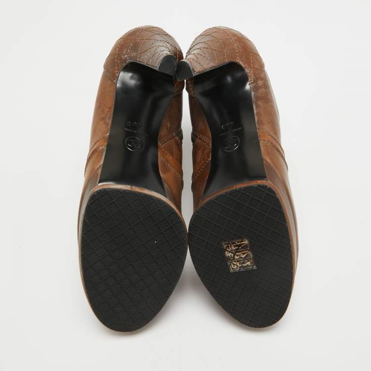 Pre Owned Chanel Brown Quilted Leather Zip Platform Ankle Boots Size 40 