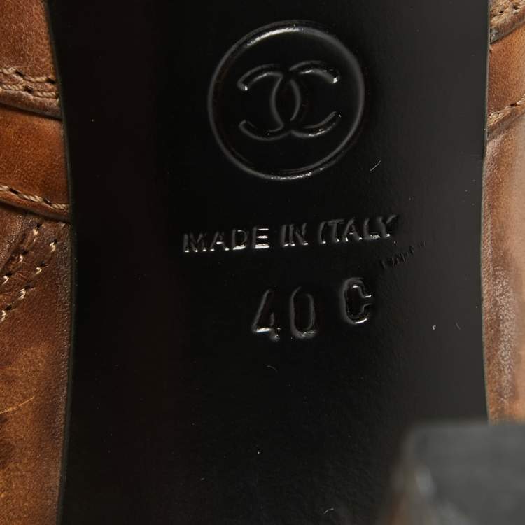 Pre Owned Chanel Brown Quilted Leather Zip Platform Ankle Boots Size 40 
