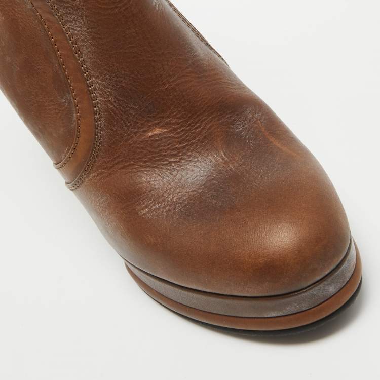 Pre Owned Chanel Brown Quilted Leather Zip Platform Ankle Boots Size 40 