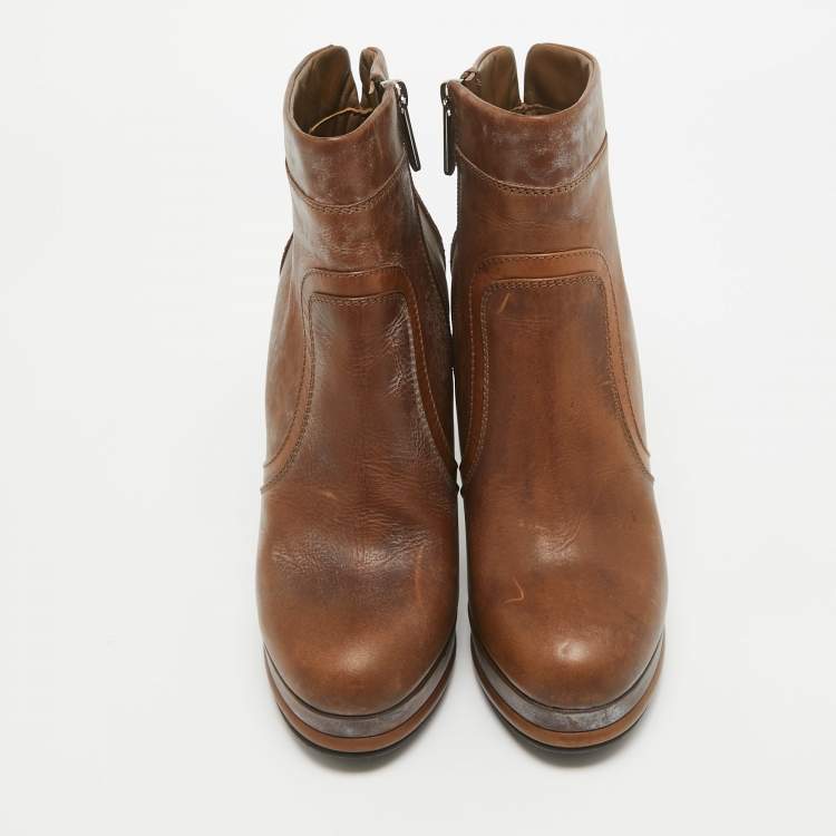 Pre Owned Chanel Brown Quilted Leather Zip Platform Ankle Boots Size 40 