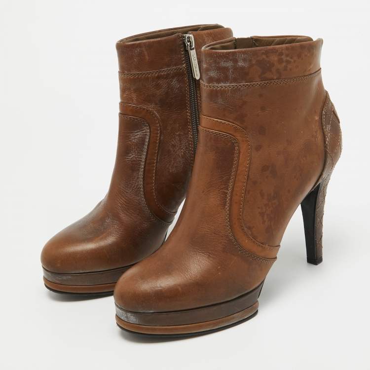 Pre Owned Chanel Brown Quilted Leather Zip Platform Ankle Boots Size 40 