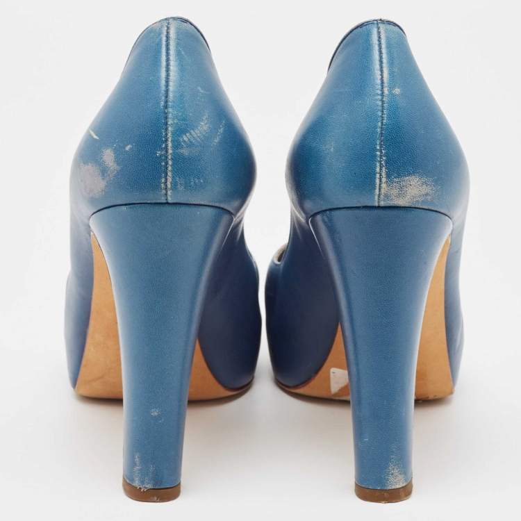 Pre Owned Chanel Blue/Burgundy Leather Platform Pumps Size 39.5